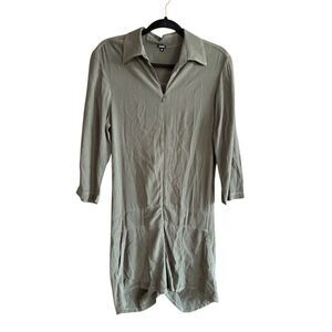Monrow Womens Olive Green Zip Up Collared 3/4 Sleeve Shorts Romper Size Small